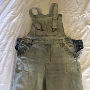 Celebrity Pink Light Wash Distressed Overalls